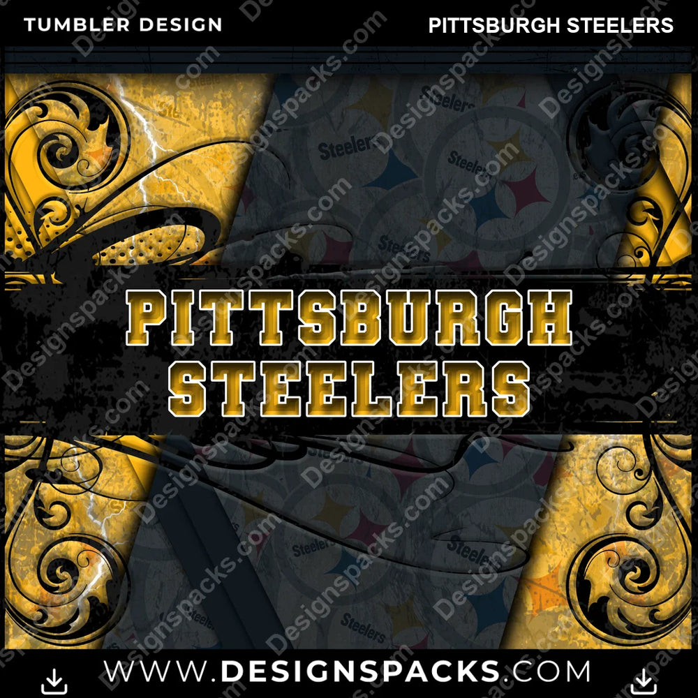 Football Elegant Pittsburgh Steelers NFL Football Tumbler Digital Wrap Design Download