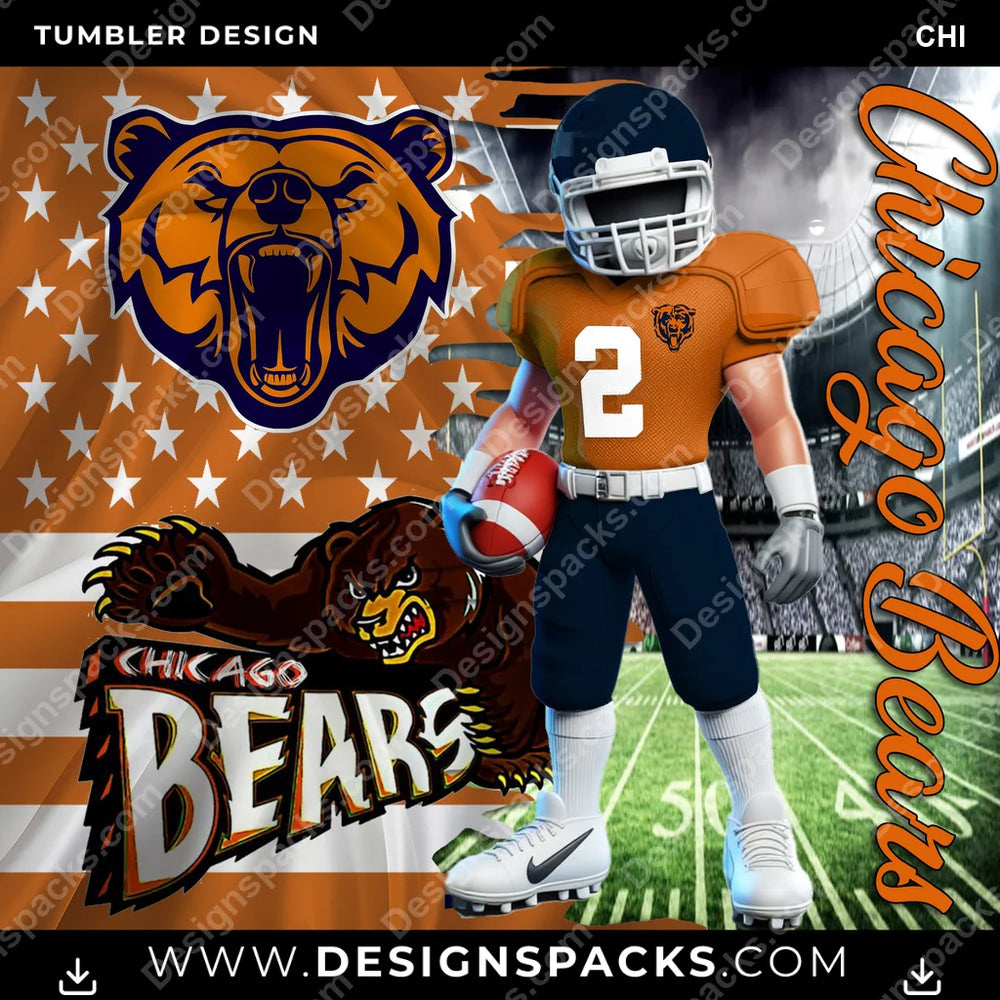 Football Flag & Football CHI NFL Football Tumbler Digital Wrap Design Download