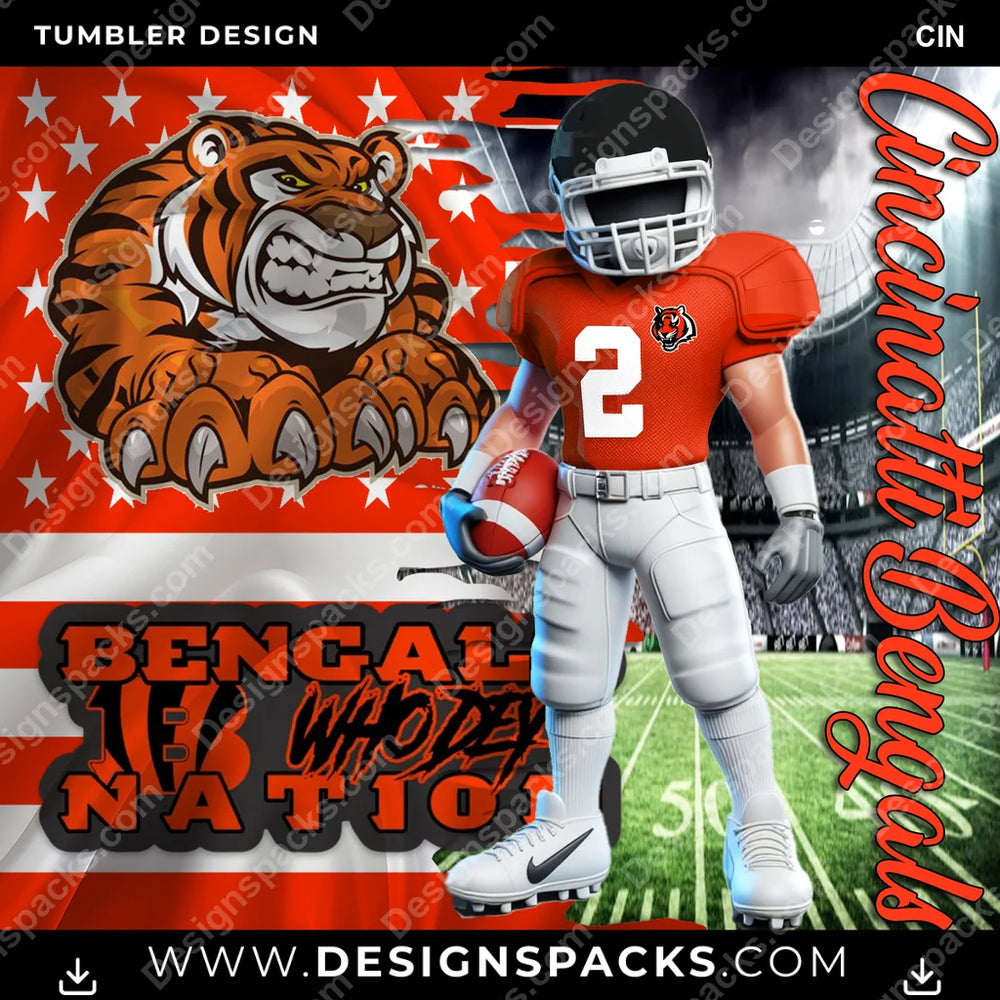 Football Flag & Football CIN NFL Football Tumbler Digital Wrap Design Download