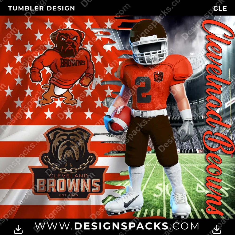 Football Flag & Football CLE NFL Football Tumbler Digital Wrap Design Download