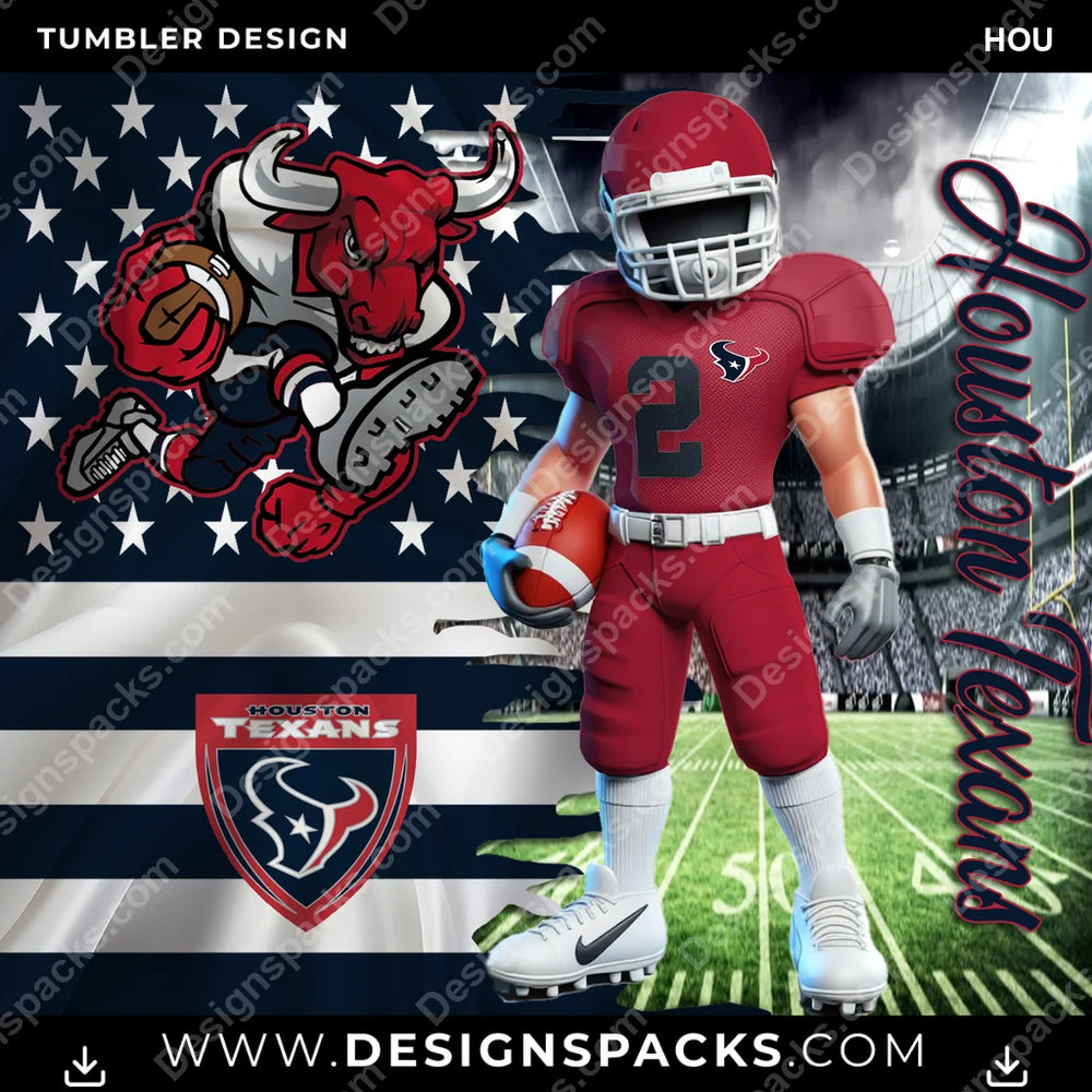 Football Flag & Football HOU NFL Football Tumbler Digital Wrap Design Download