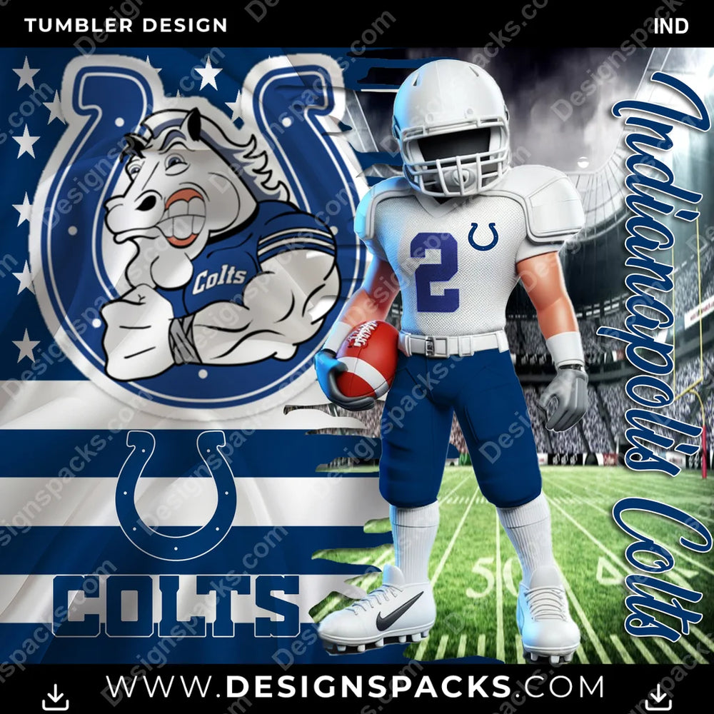 Football Flag & Football IND NFL Football Tumbler Digital Wrap Design Download