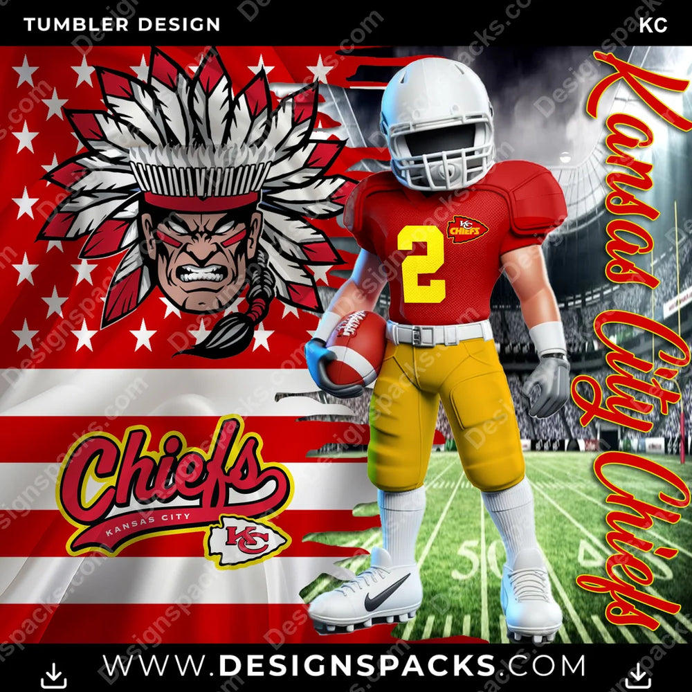 Football Flag & Football KC NFL Football Tumbler Digital Wrap Design Download