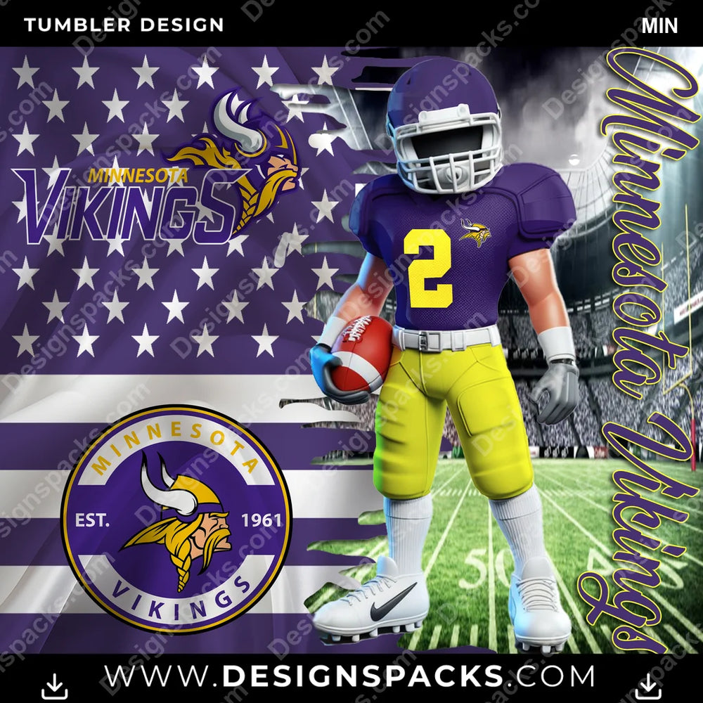 Football Flag & Football MIN NFL Tumbler Digital Wrap Design Download