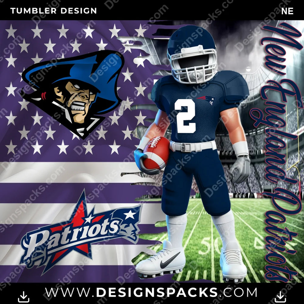Football Flag & Football NE NFL Football Tumbler Digital Wrap Design Download