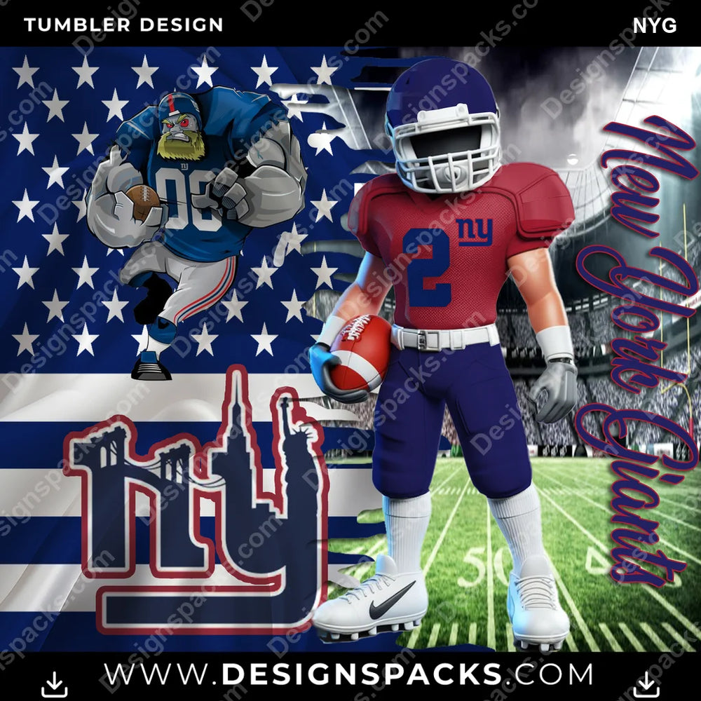 Football Flag & Football NYG NFL Football Tumbler Digital Wrap Design Download