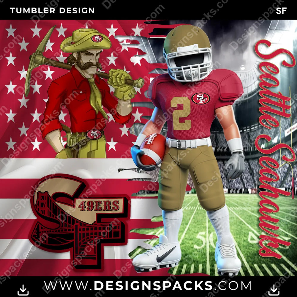 Football Flag & Football SF NFL Football Tumbler Digital Wrap Design Download