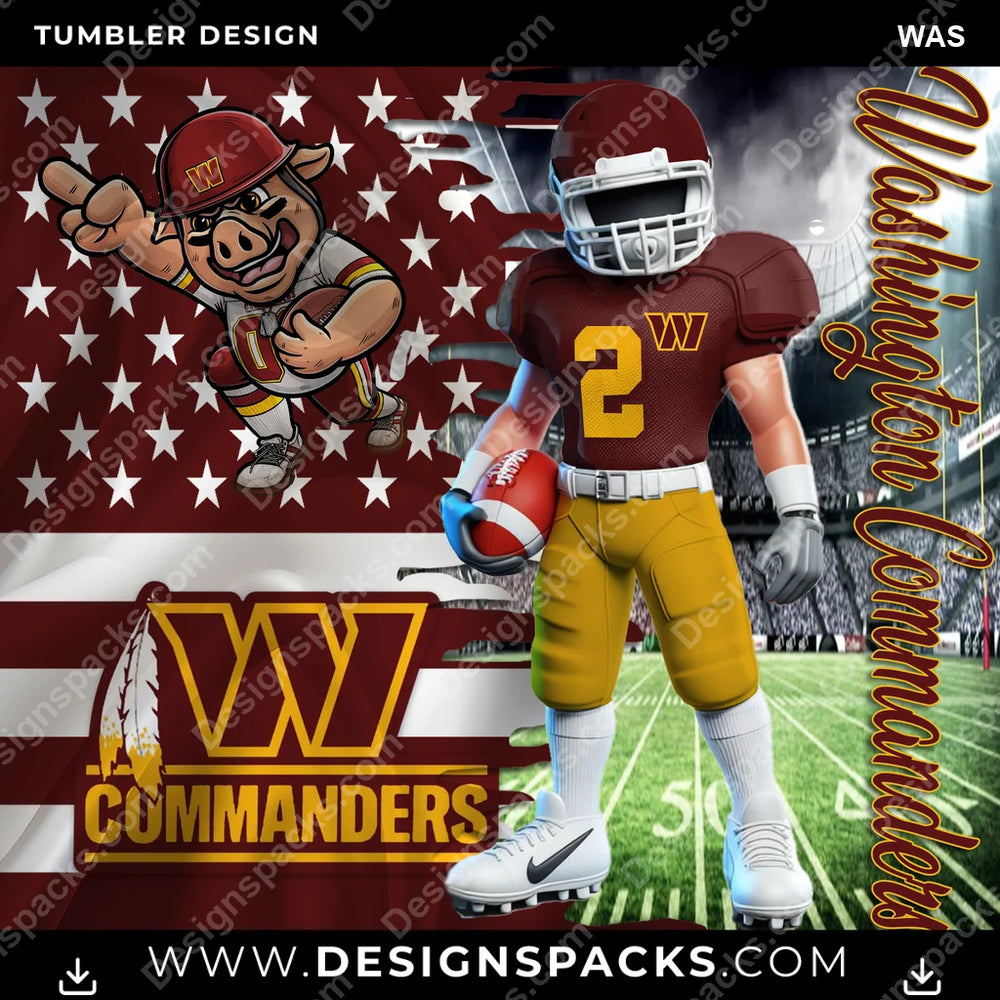 Football Flag & Football WAS NFL Football Tumbler Digital Wrap Design Download