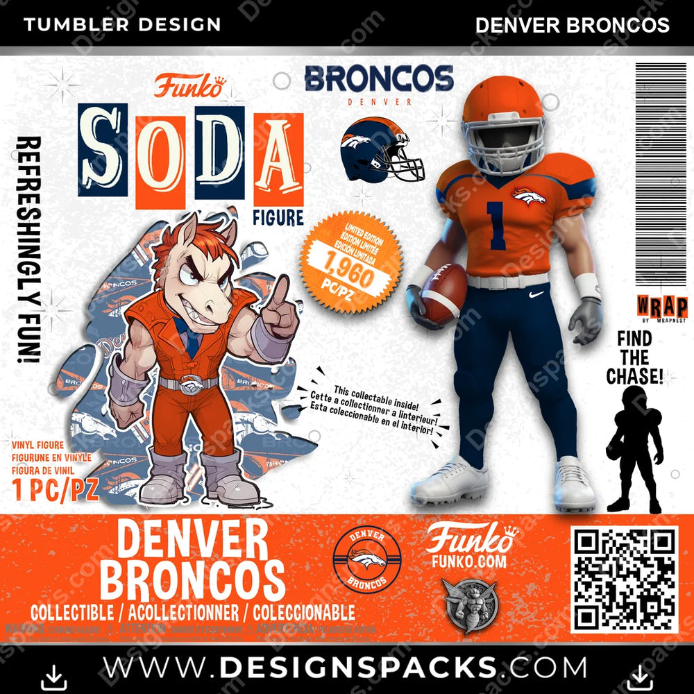 Football Funko Soda Denver Broncos NFL Football Tumbler Digital Wrap Design Download