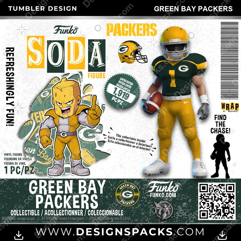 Football Funko Soda Green Bay Packers NFL Football Tumbler Digital Wrap Design Download