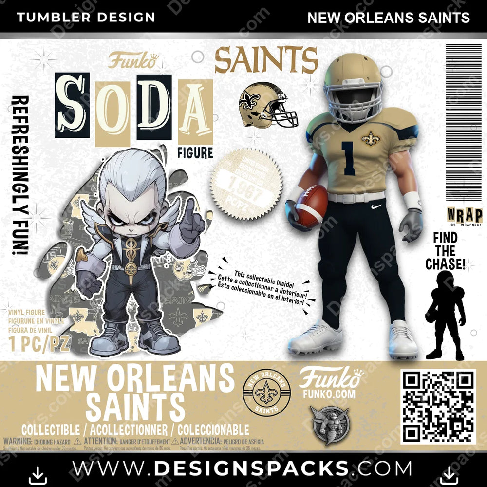 Football Funko Soda New Orleans Saints NFL Football Tumbler Digital Wrap Design Download