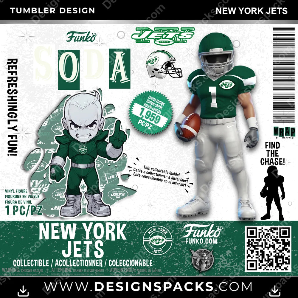 Football Funko Soda New York Jets NFL Football Tumbler Digital Wrap Design Download