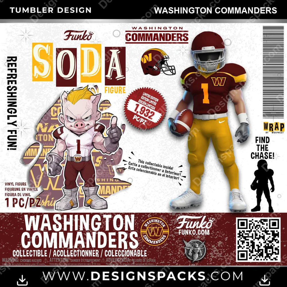 Football Funko Soda Washington Commanders NFL Football Tumbler Digital Wrap Design Download