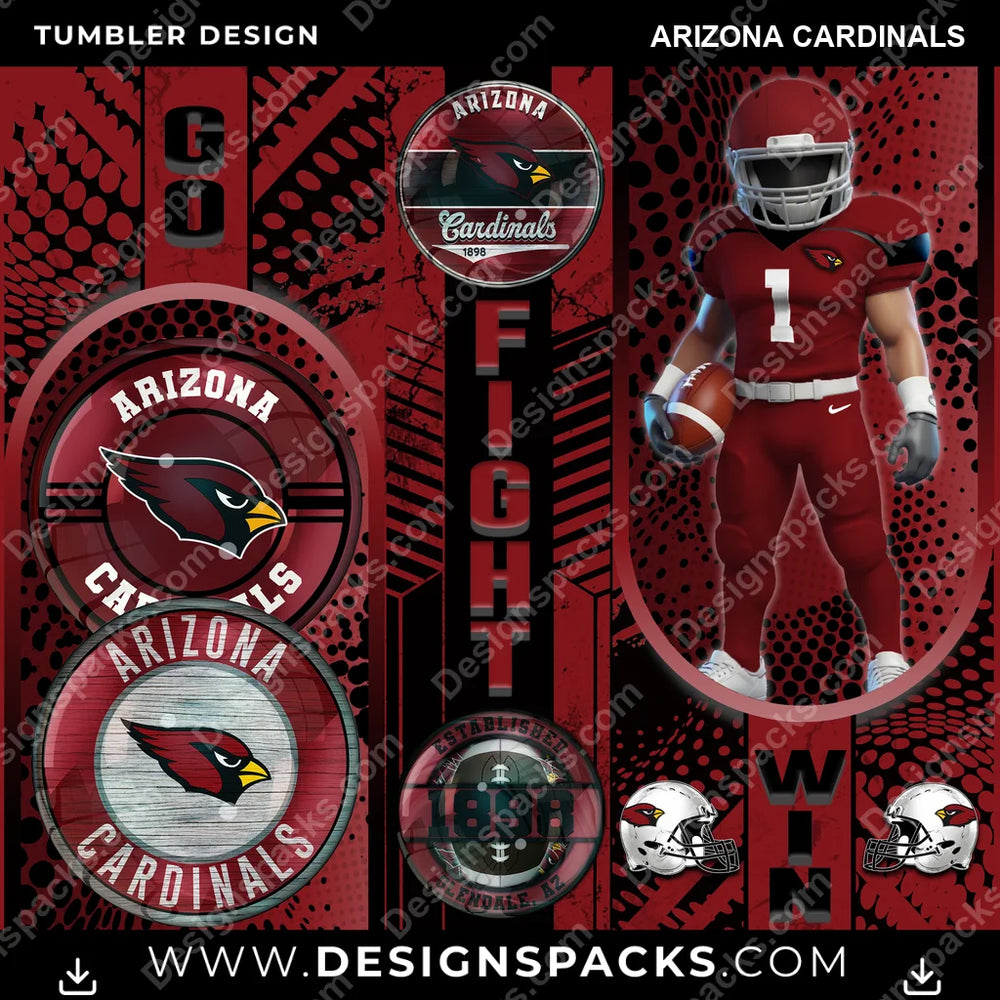 Football Go Fight Win Arizona Cardinals NFL Football Tumbler Digital Wrap Design Download