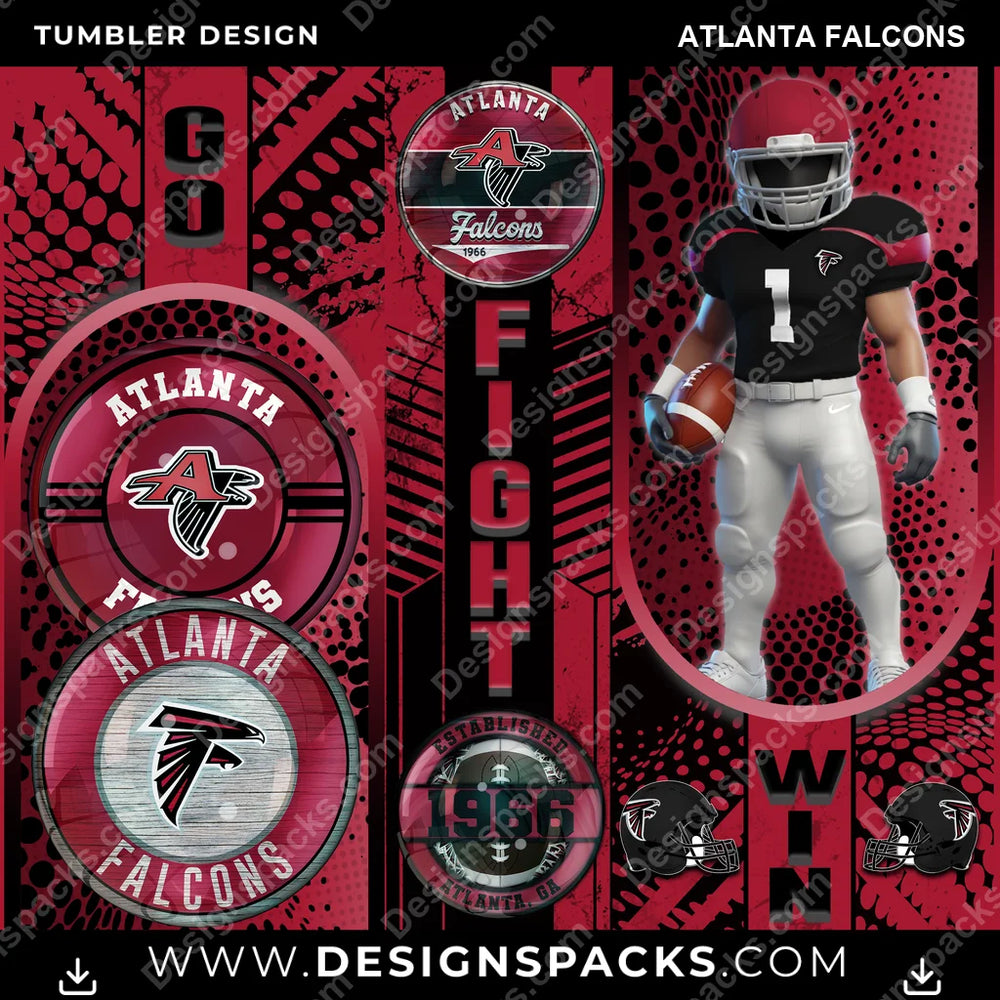 Football Go Fight Win Atlanta Falcons NFL Football Tumbler Digital Wrap Design Download