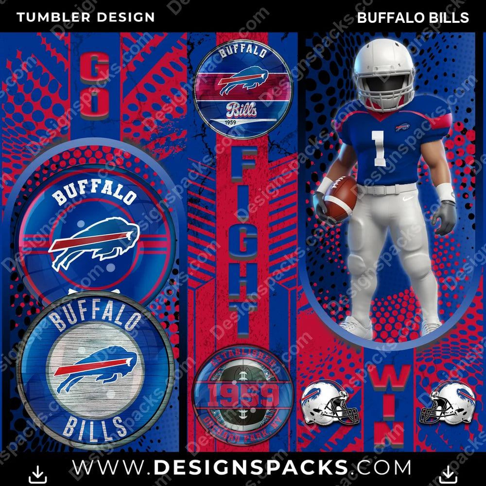 Football Go Fight Win Buffalo Bills NFL Football Tumbler Digital Wrap Design Download