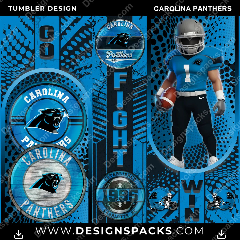 Football Go Fight Win Carolina Panthers NFL Football Tumbler Digital Wrap Design Download