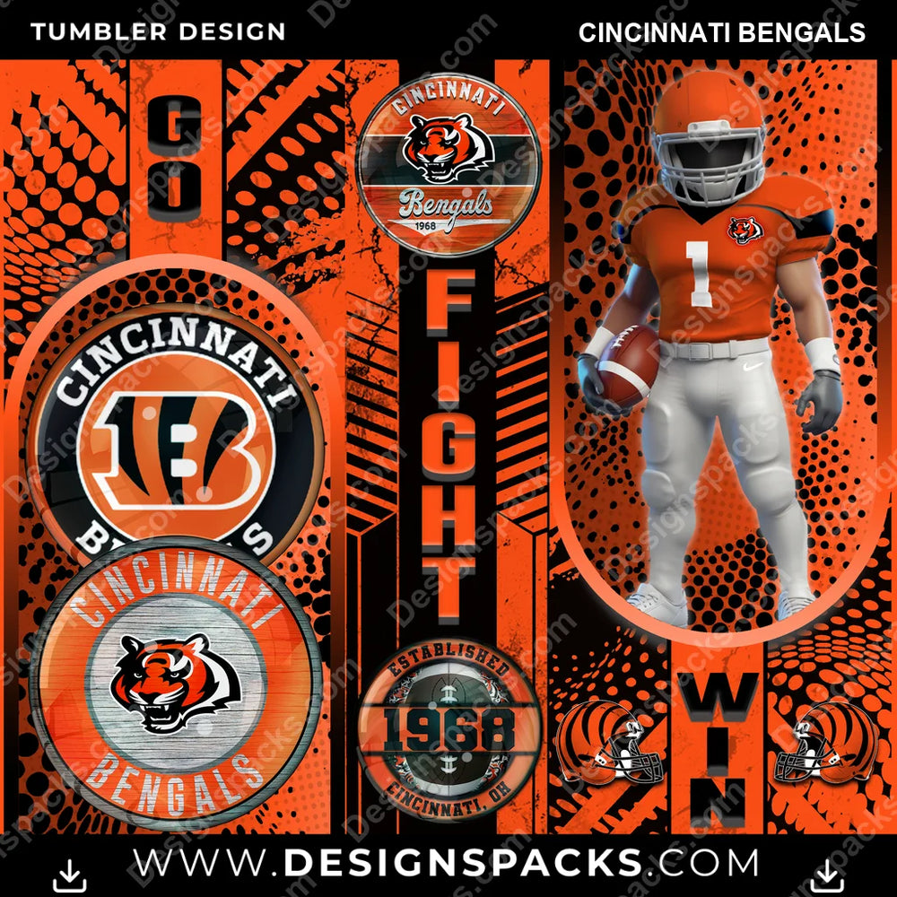 Football Go Fight Win Cincinnati Bengals NFL Football Tumbler Digital Wrap Design Download
