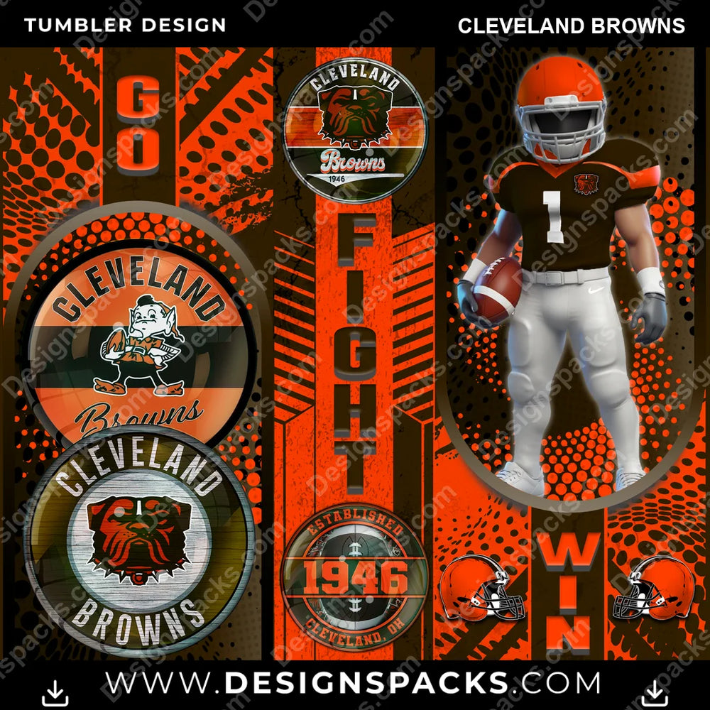 Football Go Fight Win Cleveland Browns NFL Football Tumbler Digital Wrap Design Download