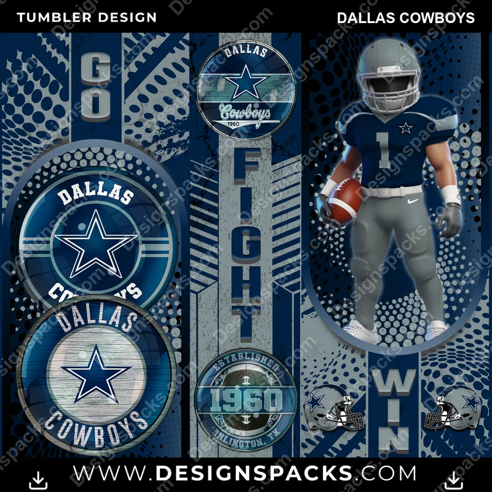 Football Go Fight Win Dallas Cowboys NFL Football Tumbler Digital Wrap Design Download