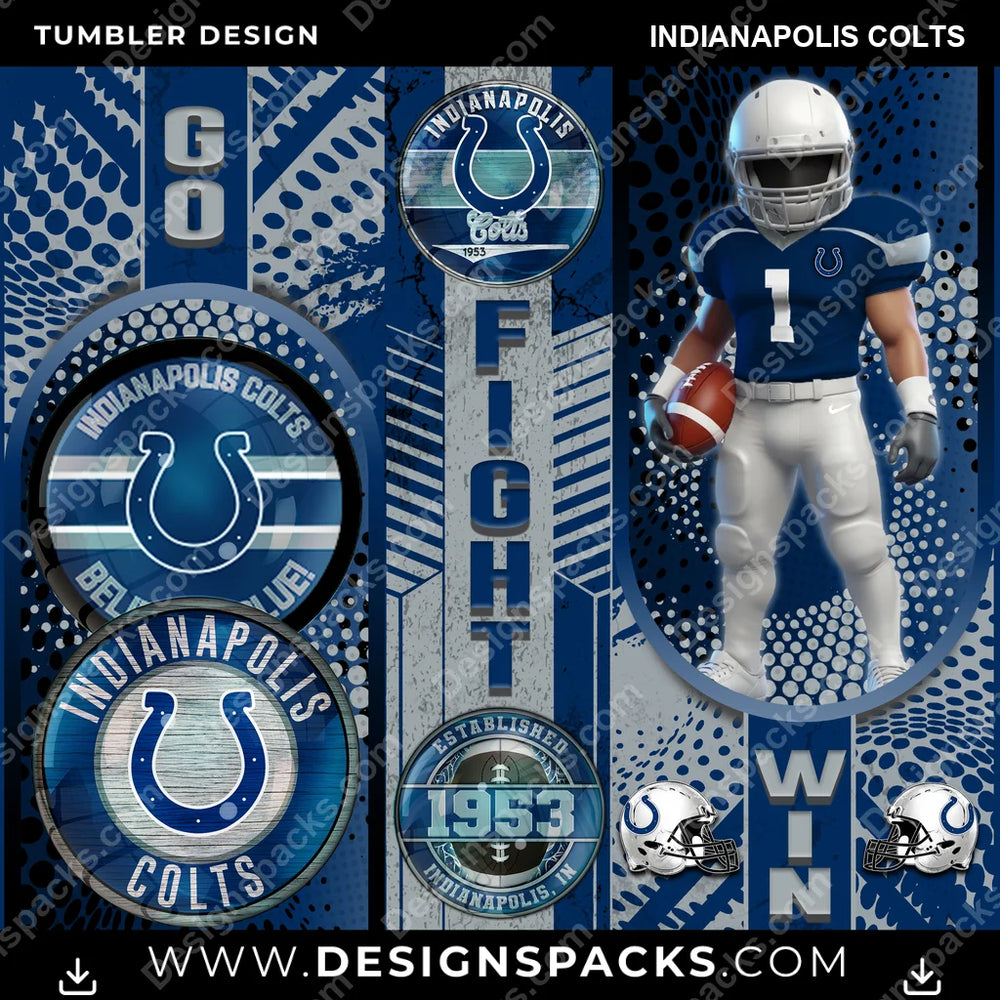 Football Go Fight Win Indianapolis Colts NFL Football Tumbler Digital Wrap Design Download