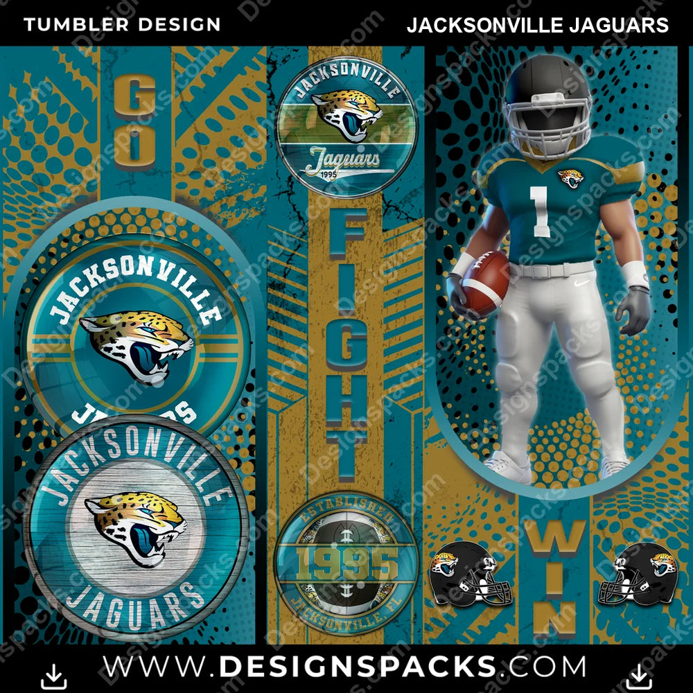 Football Go Fight Win Jacksonville Jaguars NFL Football Tumbler Digital Wrap Design Download