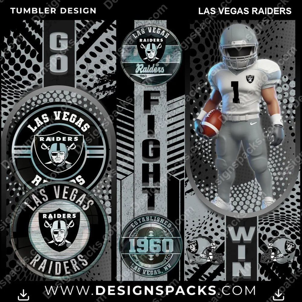 Football Go Fight Win Las Vegas Raiders NFL Football Tumbler Digital Wrap Design Download