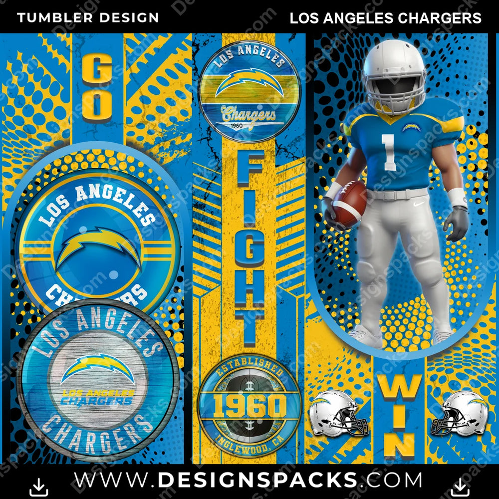 Football Go Fight Win Los Angeles Chargers NFL Football Tumbler Digital Wrap Design Download