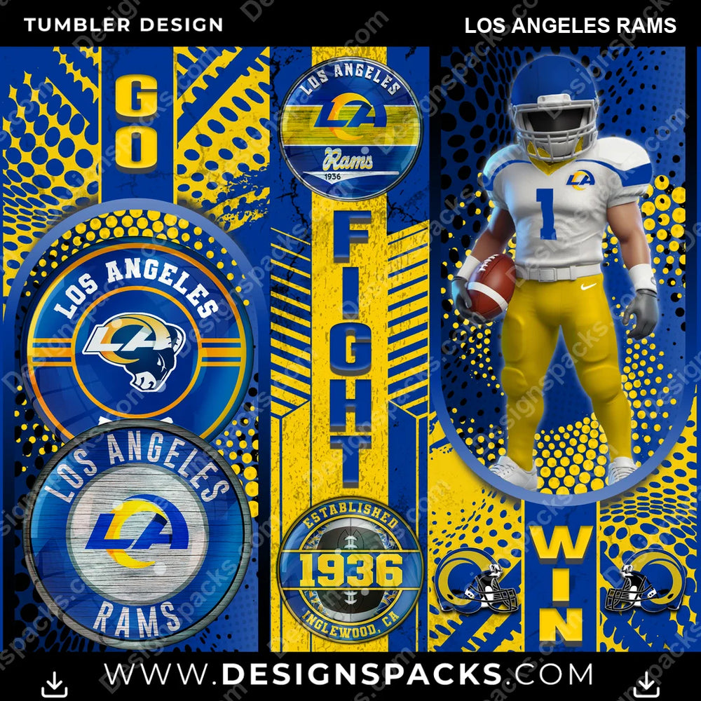 Football Go Fight Win Los Angeles Rams NFL Football Tumbler Digital Wrap Design Download