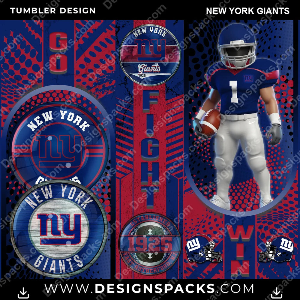 Football Go Fight Win New York Giants NFL Football Tumbler Digital Wrap Design Download