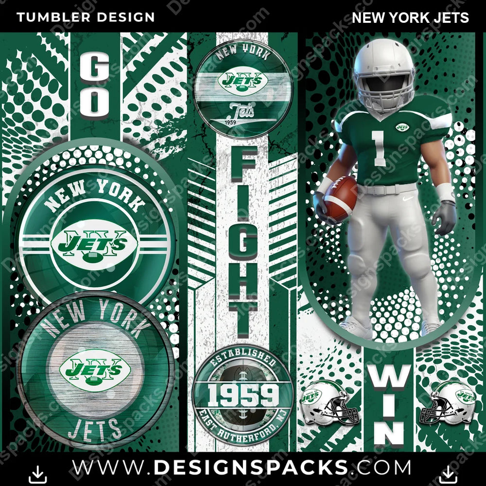 Football Go Fight Win New York Jets NFL Football Tumbler Digital Wrap Design Download