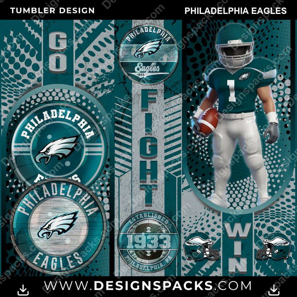 Football Go Fight Win Philadelphia Eagles NFL Football Tumbler Digital Wrap Design Download