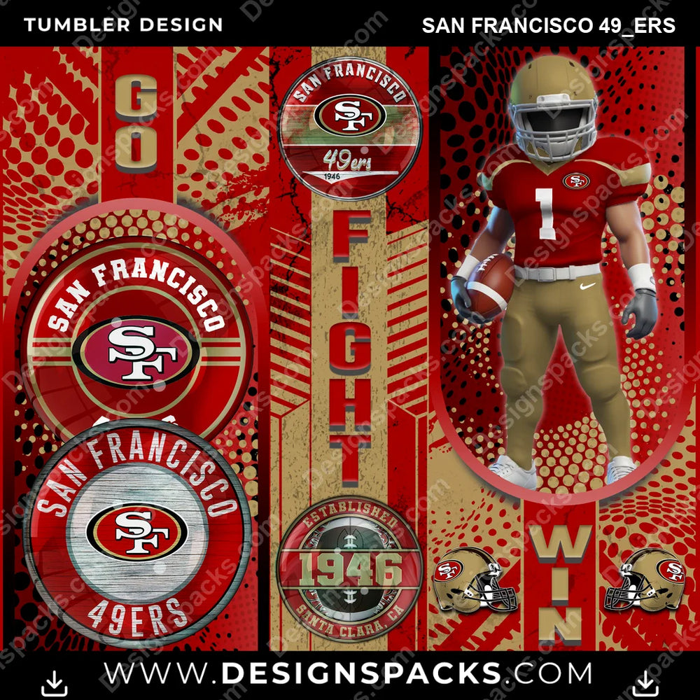 Football Go Fight Win San Francisco 49ers NFL Football Tumbler Digital Wrap Design Download