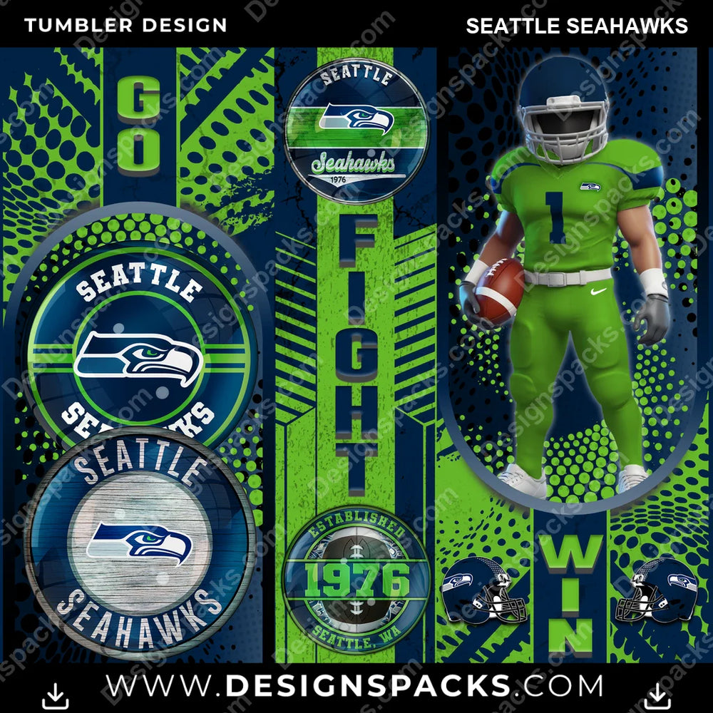 Football Go Fight Win Seattle Seahawks NFL Tumbler Digital Wrap Design Download