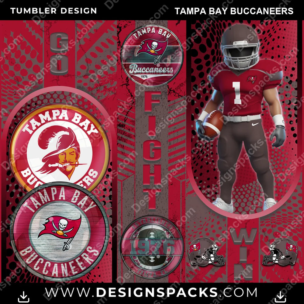 Football Go Fight Win Tampa Bay Buccaneers NFL Football Tumbler Digital Wrap Design Download