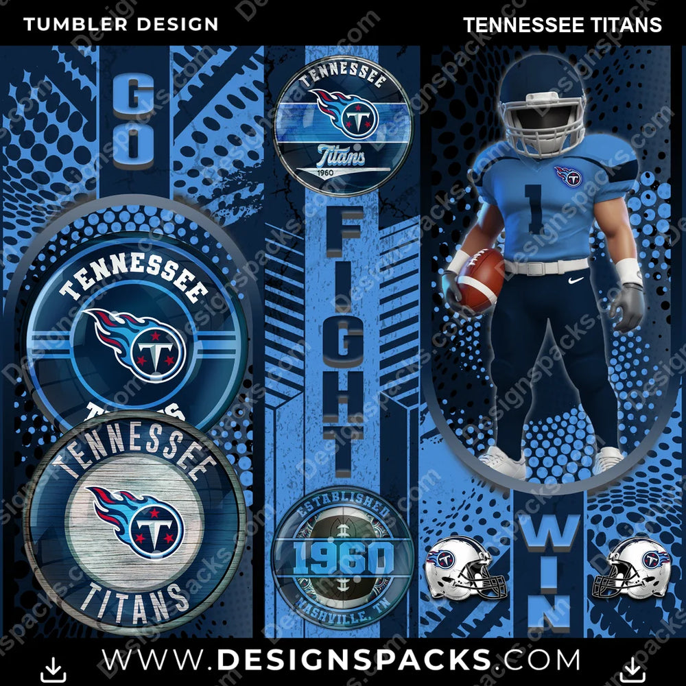 Football Go Fight Win Tennessee Titans NFL Football Tumbler Digital Wrap Design Download