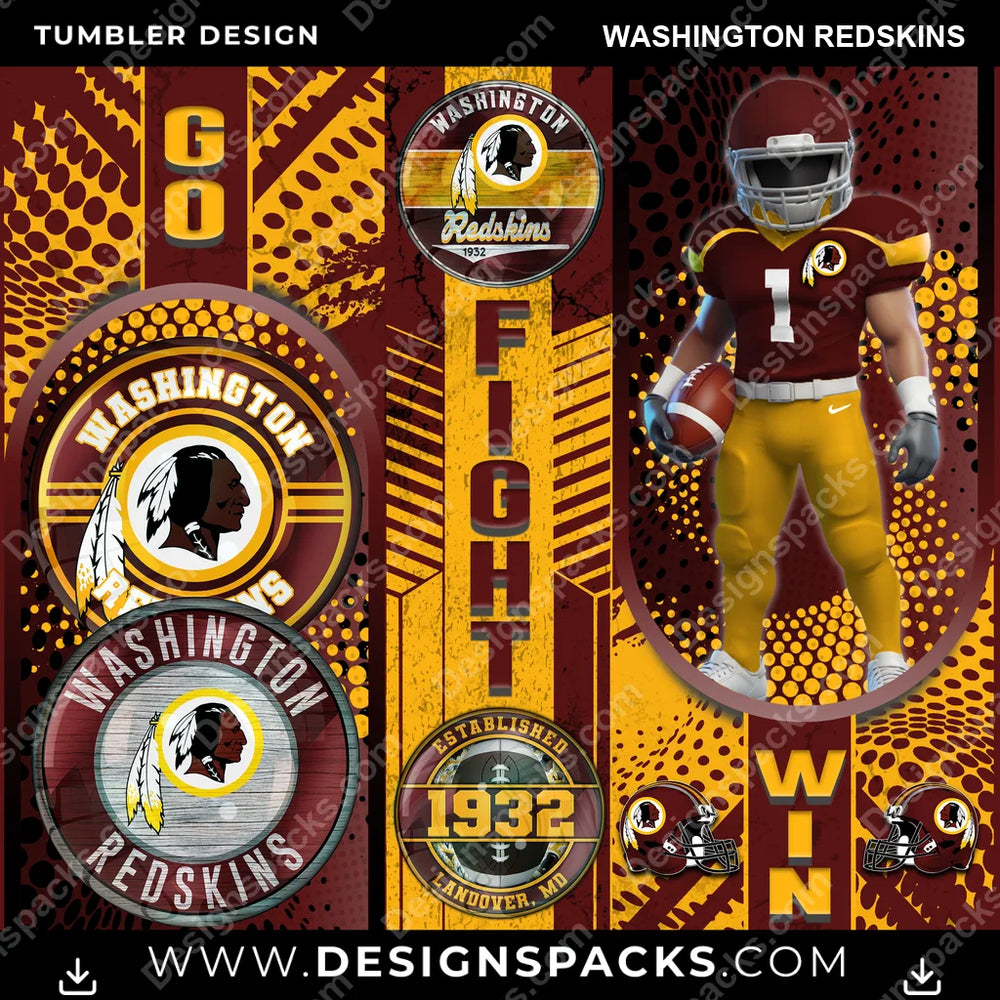 Football Go Fight Win Washington Redskins NFL Football Tumbler Digital Wrap Design Download