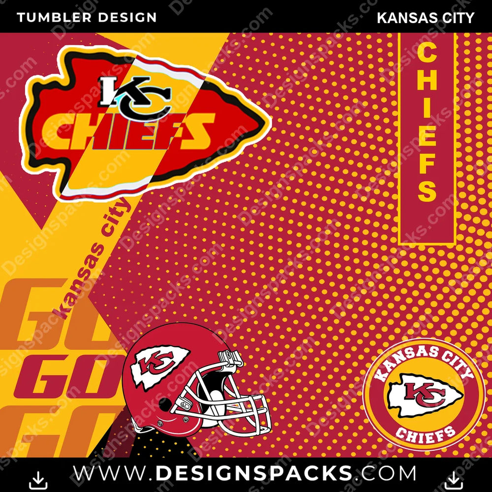 Football GO Kansas City NFL Football Tumbler Digital Wrap Design Download