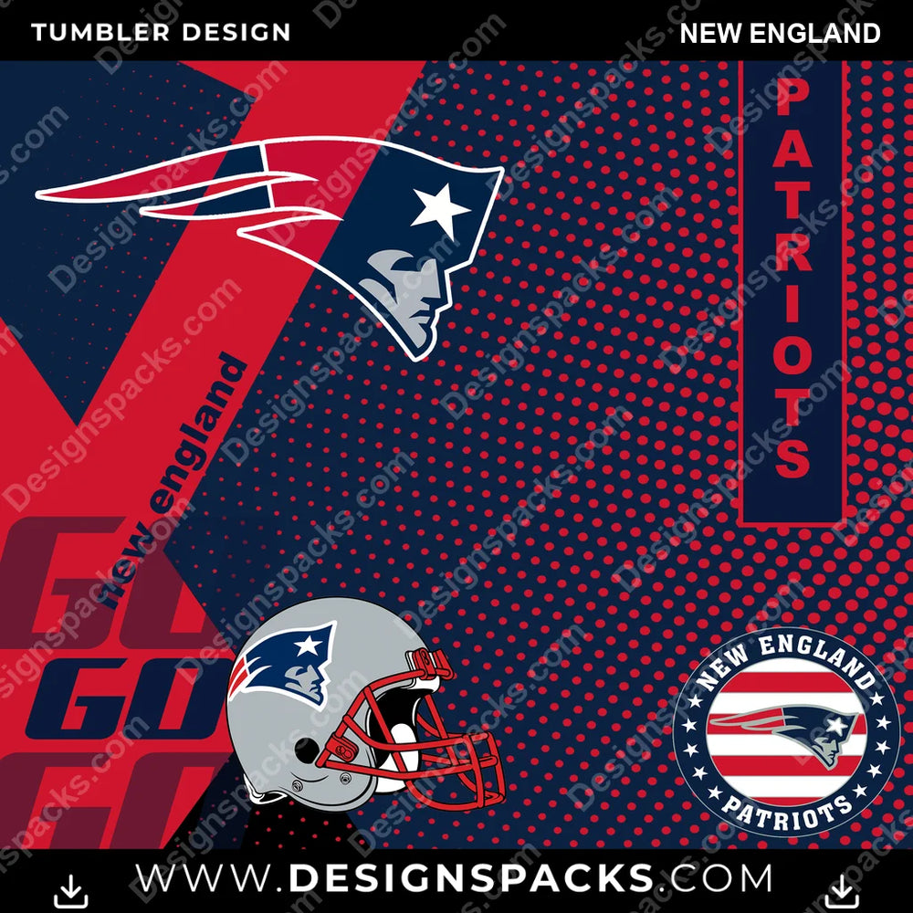 Football GO New England NFL Football Tumbler Digital Wrap Design Download