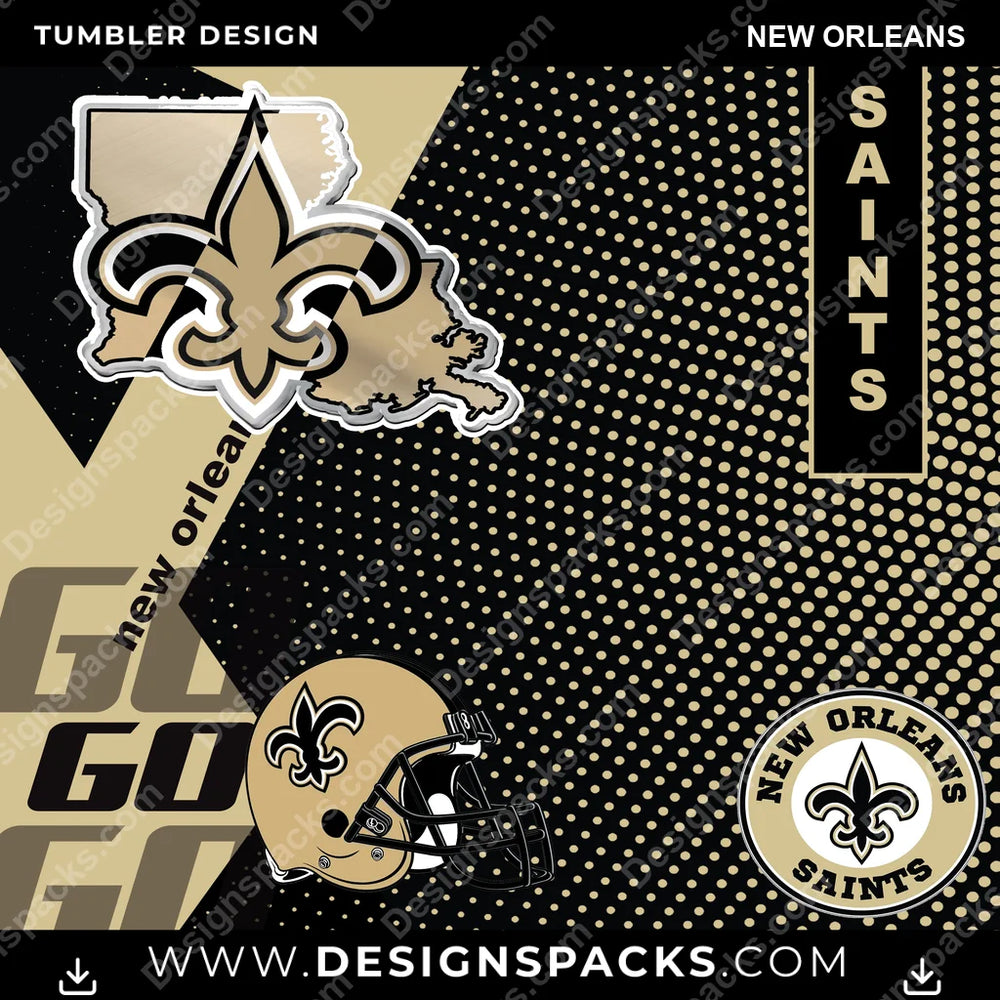 Football GO New Orleans NFL Football Tumbler Digital Wrap Design Download