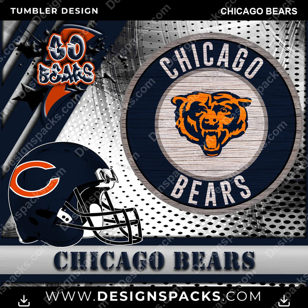 Football Go Team Chicago Bears NFL Football Tumbler Digital Wrap Design Download