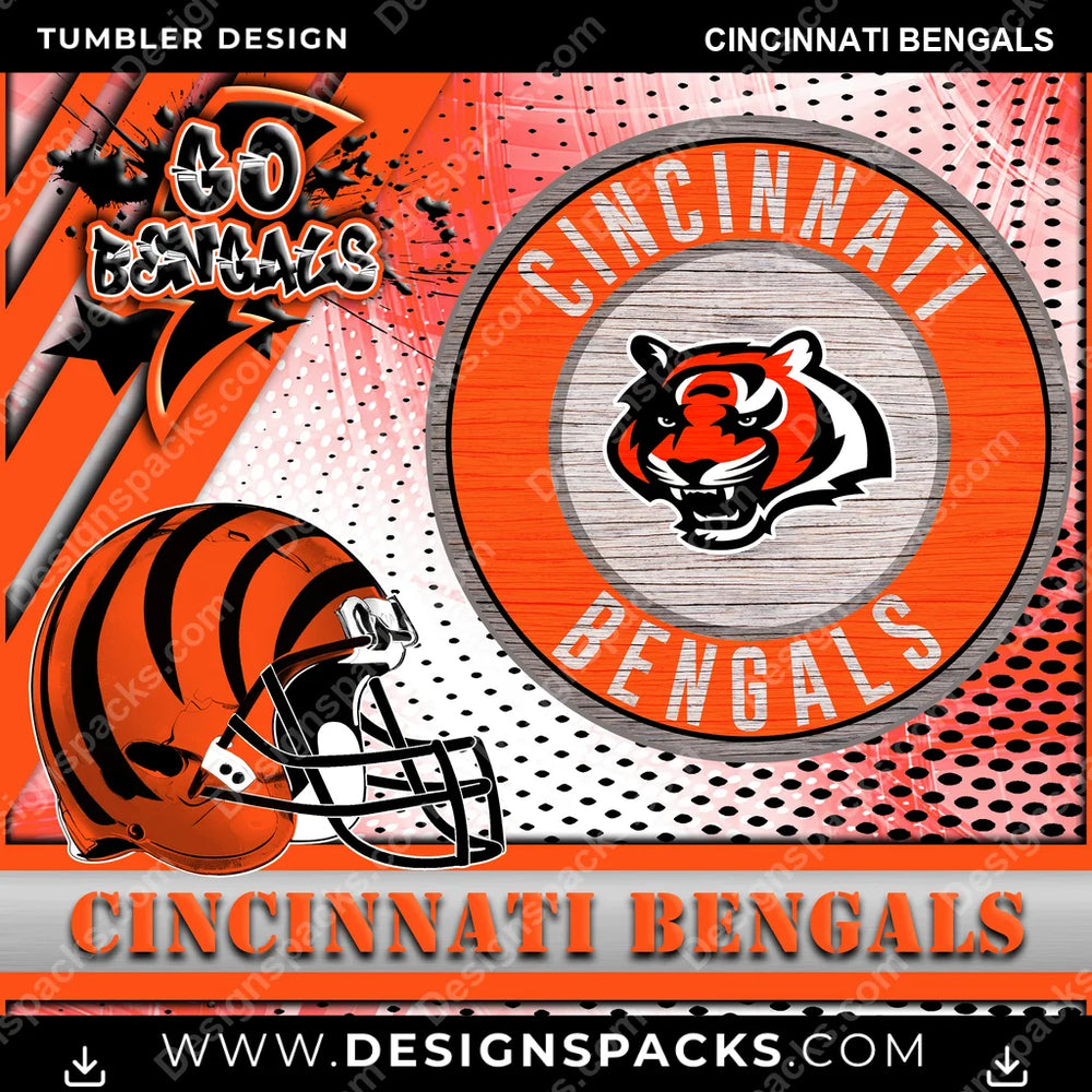 Football Go Team Cincinnati Bengals NFL Football Tumbler Digital Wrap Design Download