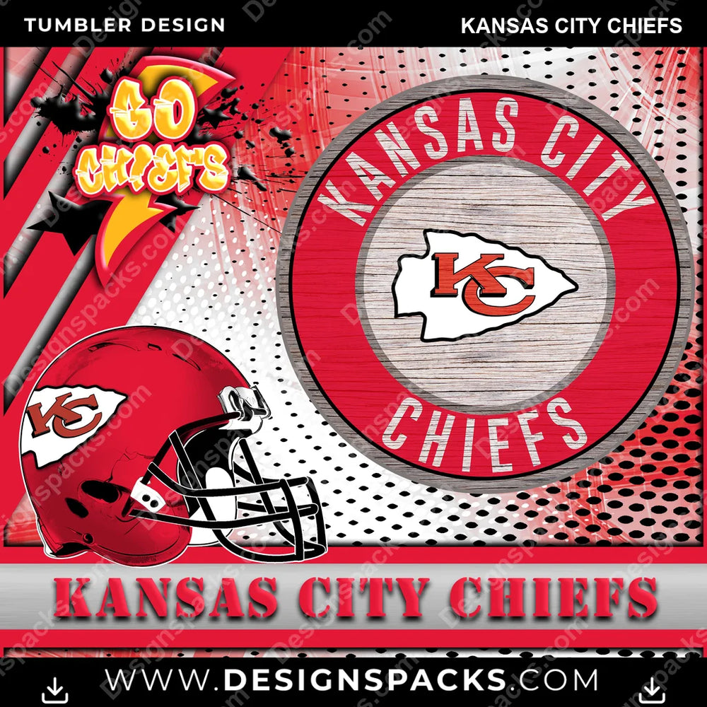 Football Go Team Kansas City Chiefs NFL Football Tumbler Digital Wrap Design Download
