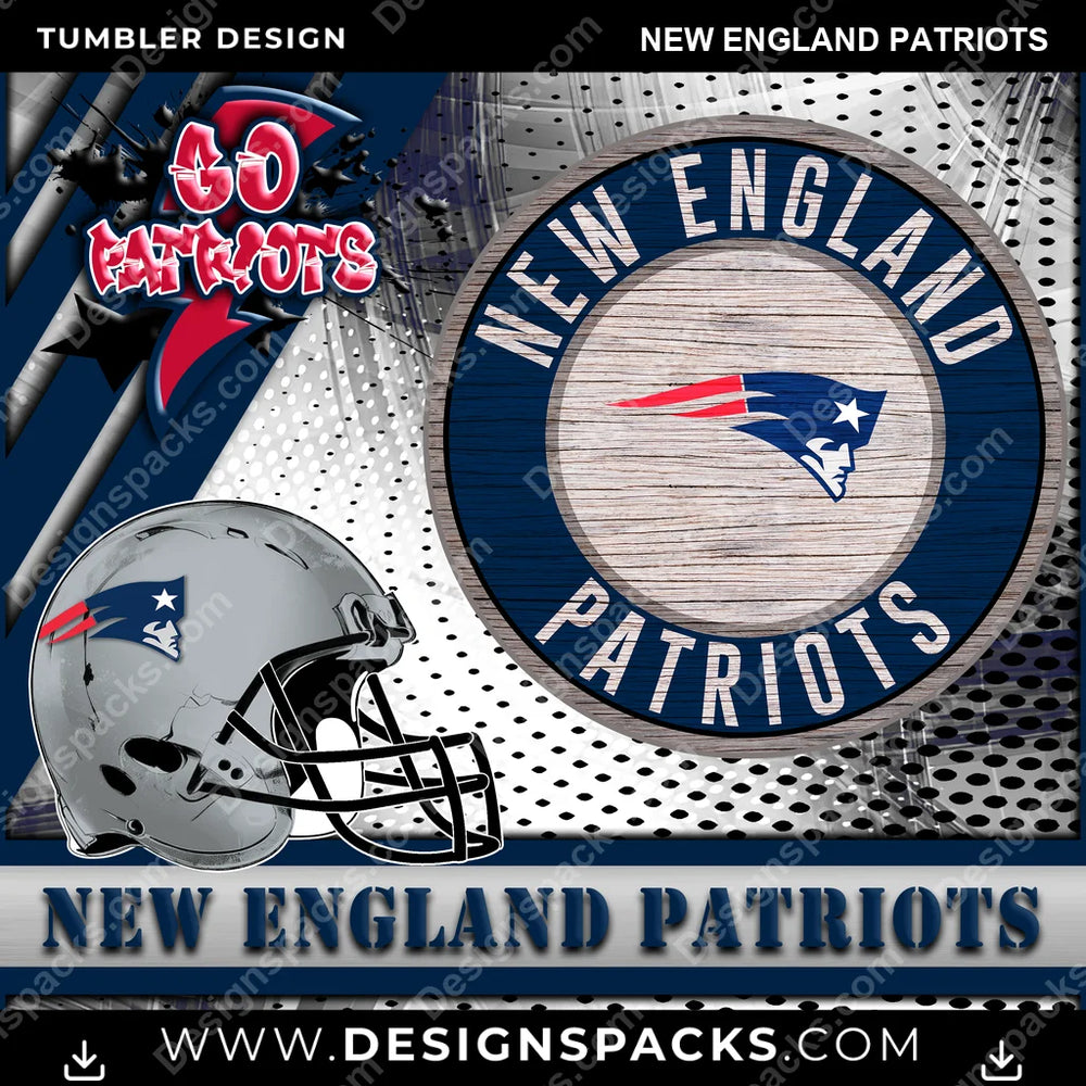 Football Go Team New England Patriots NFL Football Tumbler Digital Wrap Design Download