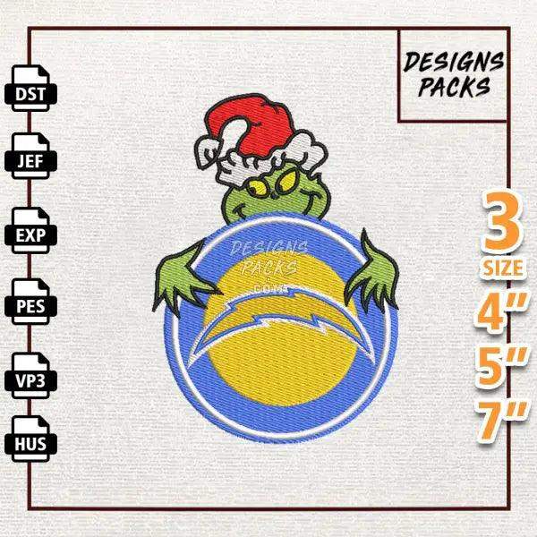 Football Grinch Los Angeles Chargers Embroidery Design