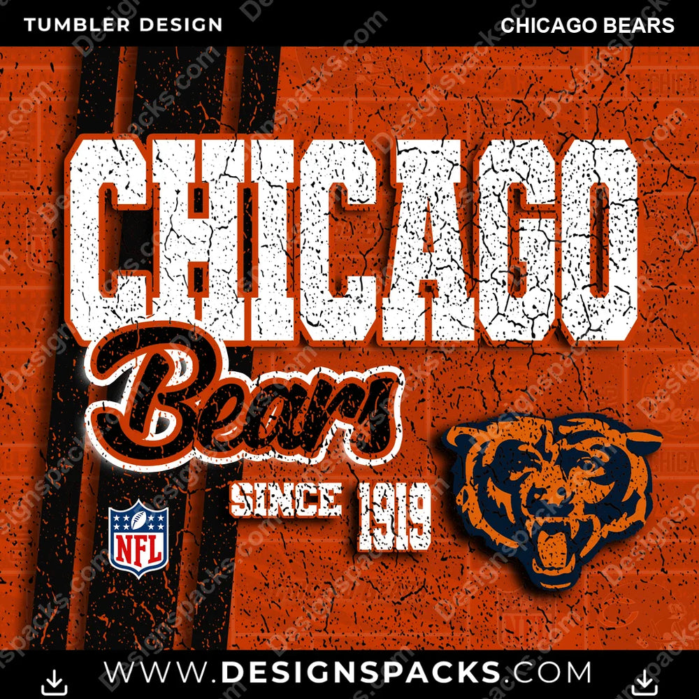Football Grunge Chicago Bears NFL Football Tumbler Digital Wrap Design Download