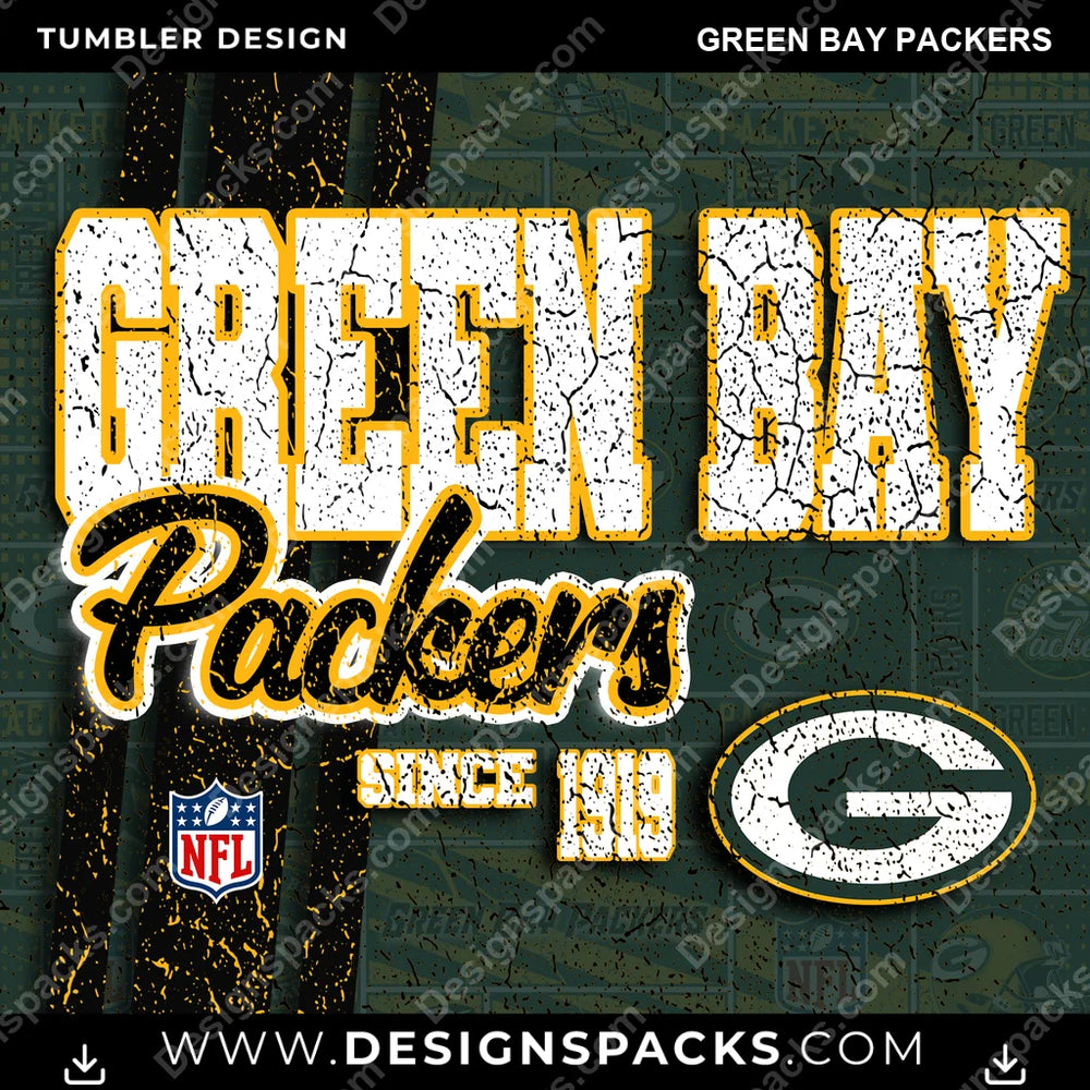 Football Grunge Green Bay Packers NFL Football Tumbler Digital Wrap Design Download