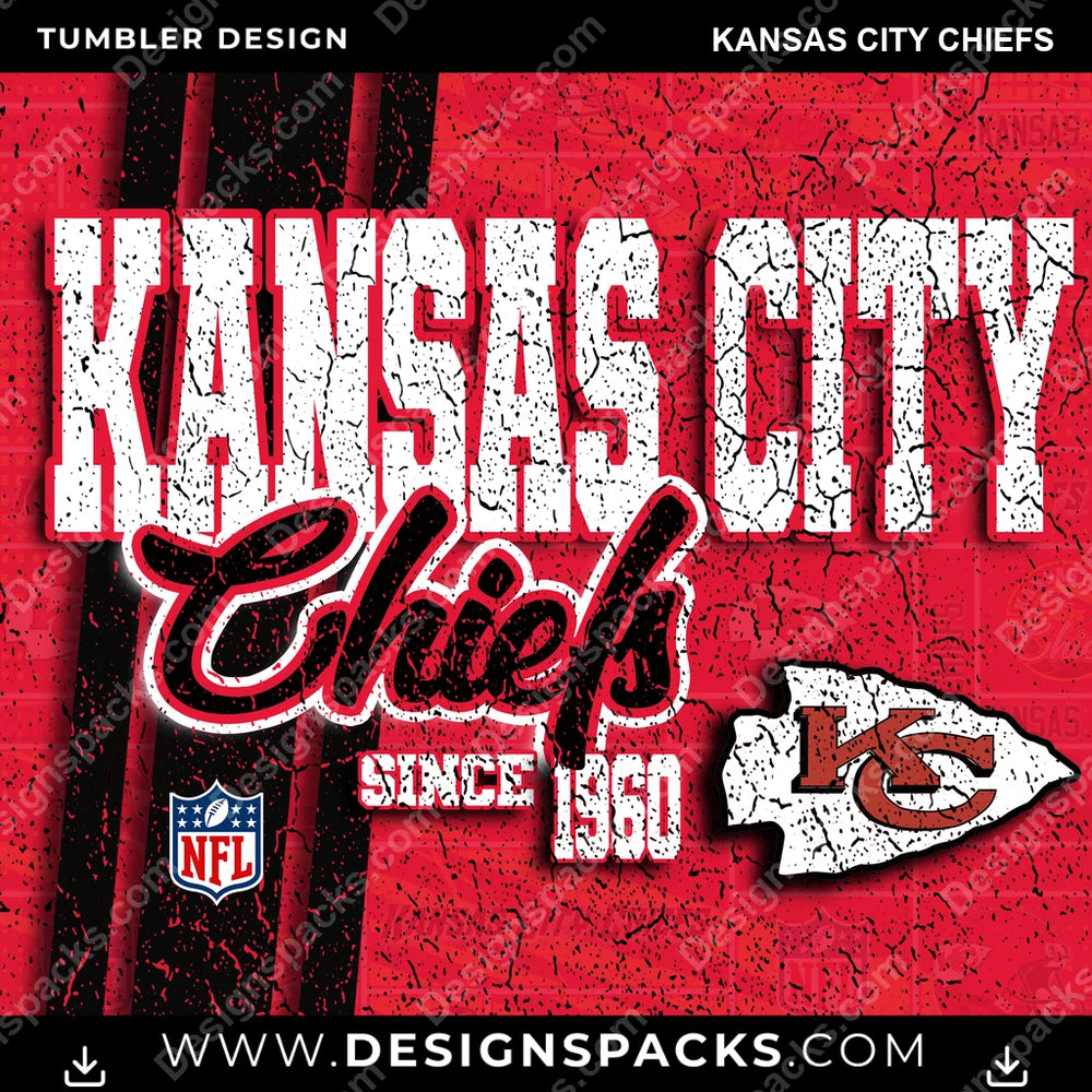 Football Grunge Kansas City Chiefs NFL Football Tumbler Digital Wrap Design Download