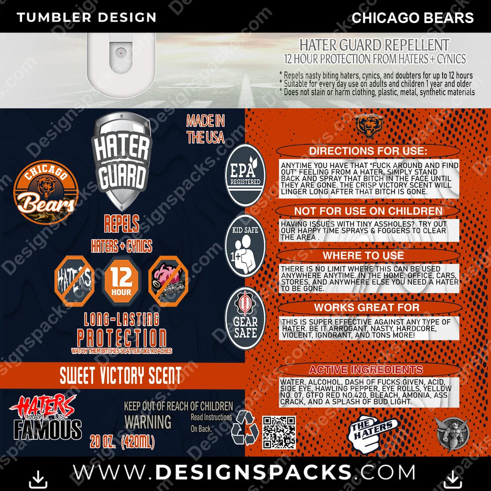 Football Hater Guard Chicago Bears NFL Football Tumbler Digital Wrap Design Download
