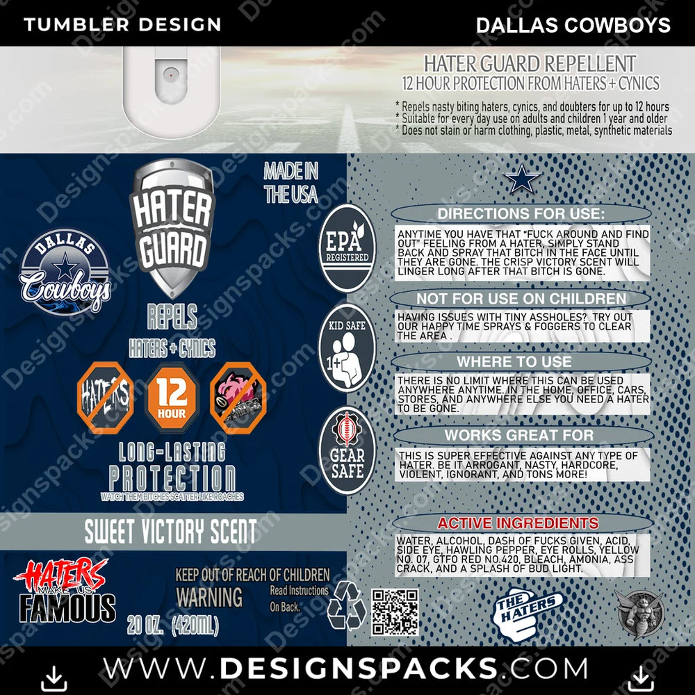 Football Hater Guard Dallas Cowboys NFL Football Tumbler Digital Wrap Design Download